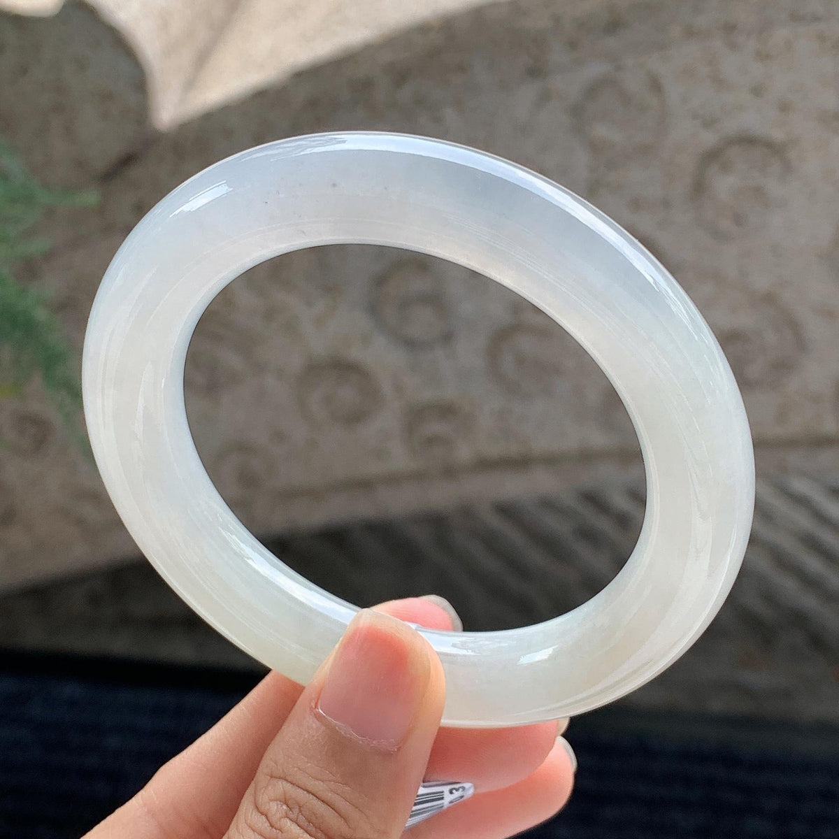 糯冰种 带色圆条手镯 56.5圈 天然缅甸A货翡翠（yc699572）