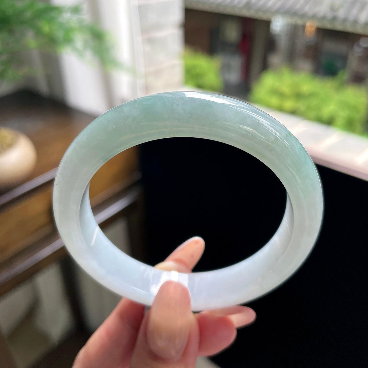 细糯种半山水正圈平安镯 55.7圈 天然缅甸A货翡翠（yc696400）