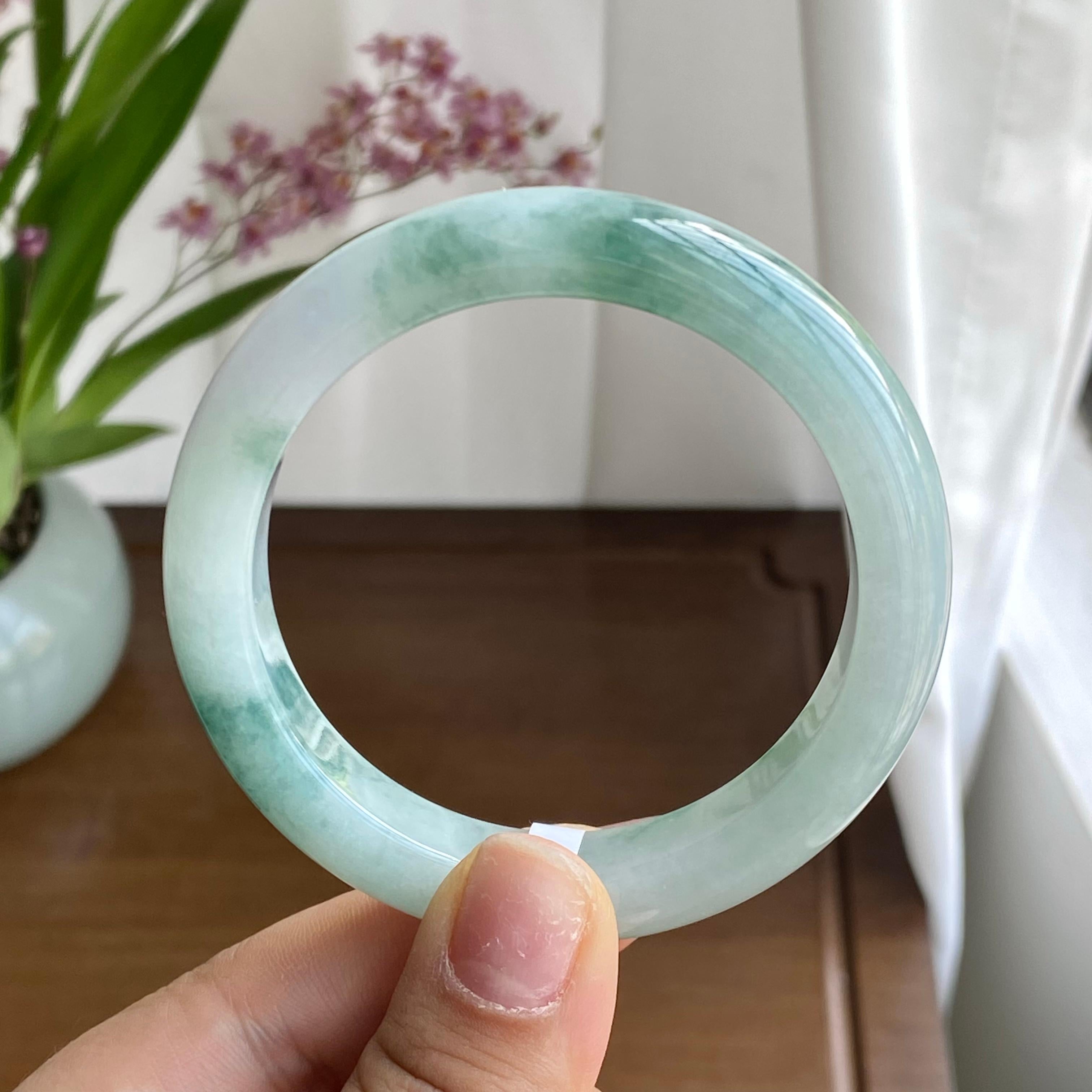 糯冰种飘花手镯（54圈）（yc298307）