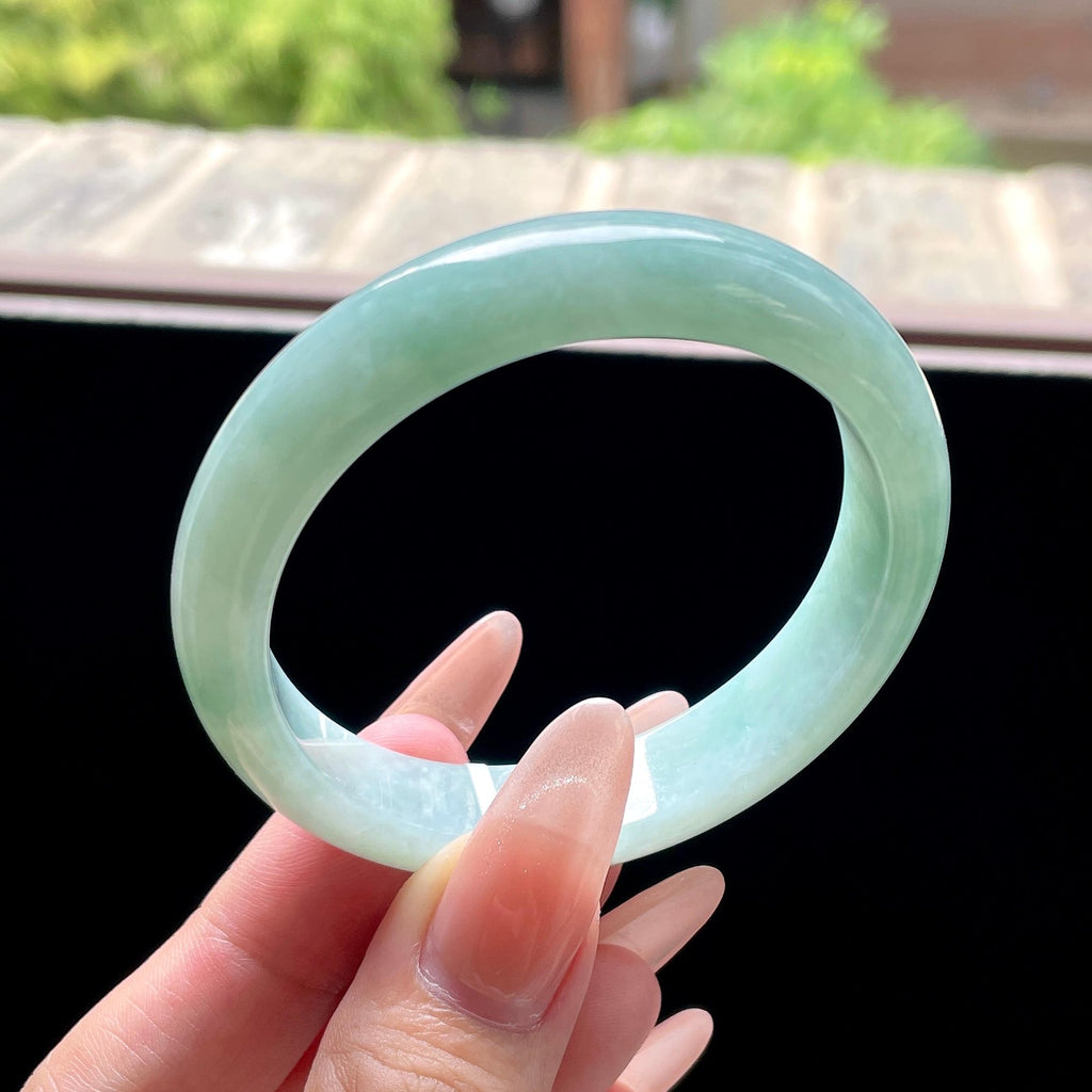 糯种油青色湖水绿正圈平安镯 53圈 天然缅甸A货翡翠（yc522692）