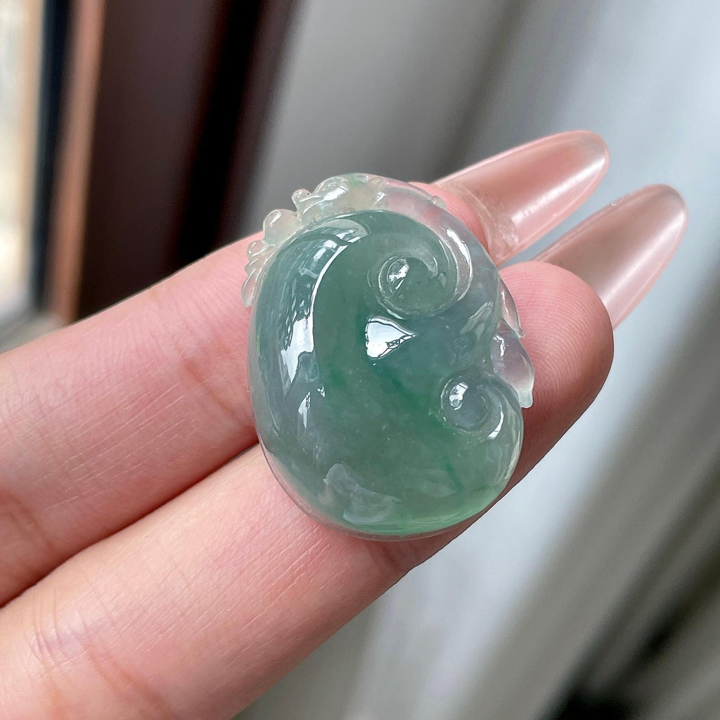 糯冰种油青色湖水绿如意吊坠 天然缅甸A货翡翠（yc525992）