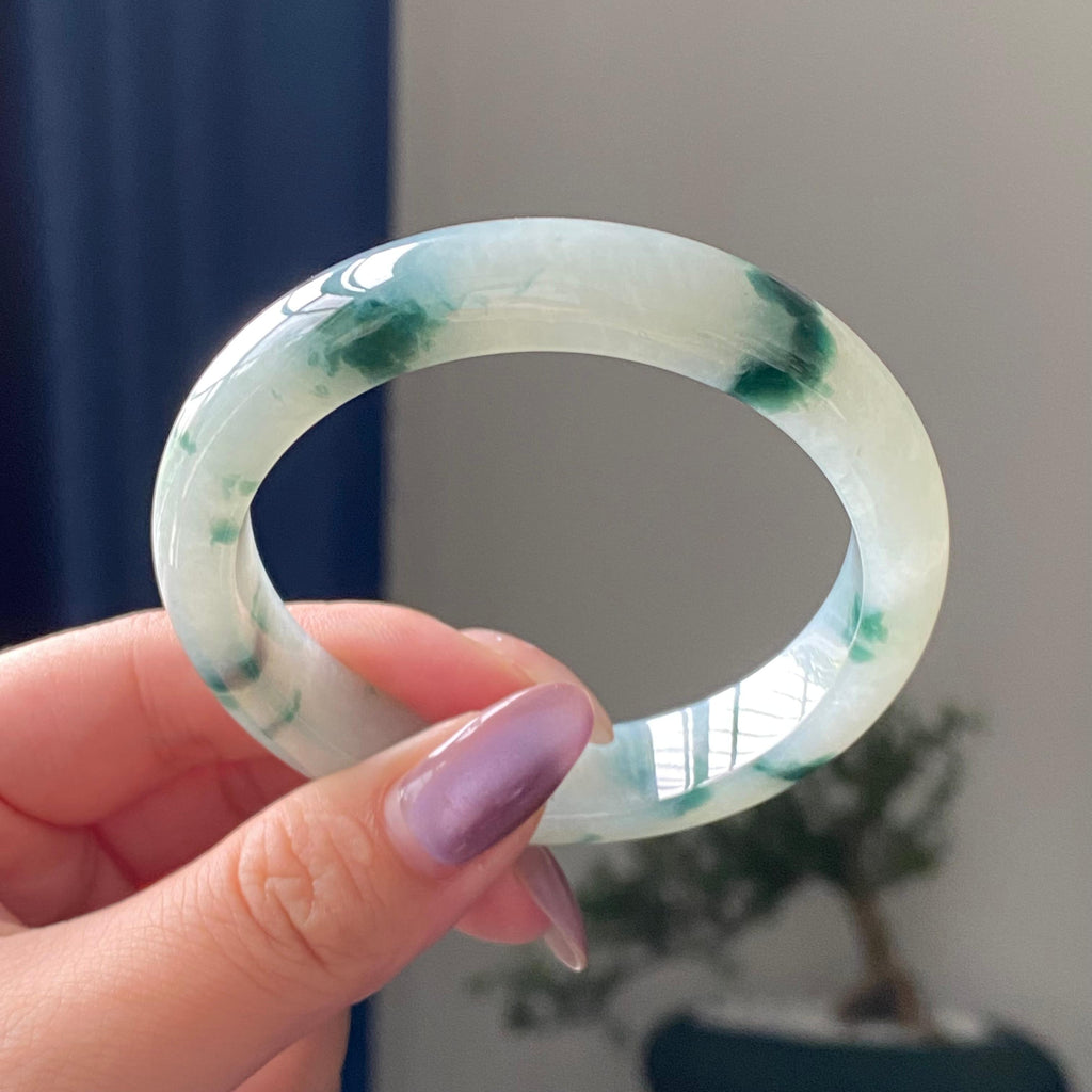 糯冰种飘花平安镯手镯（55圈）（yc195225）