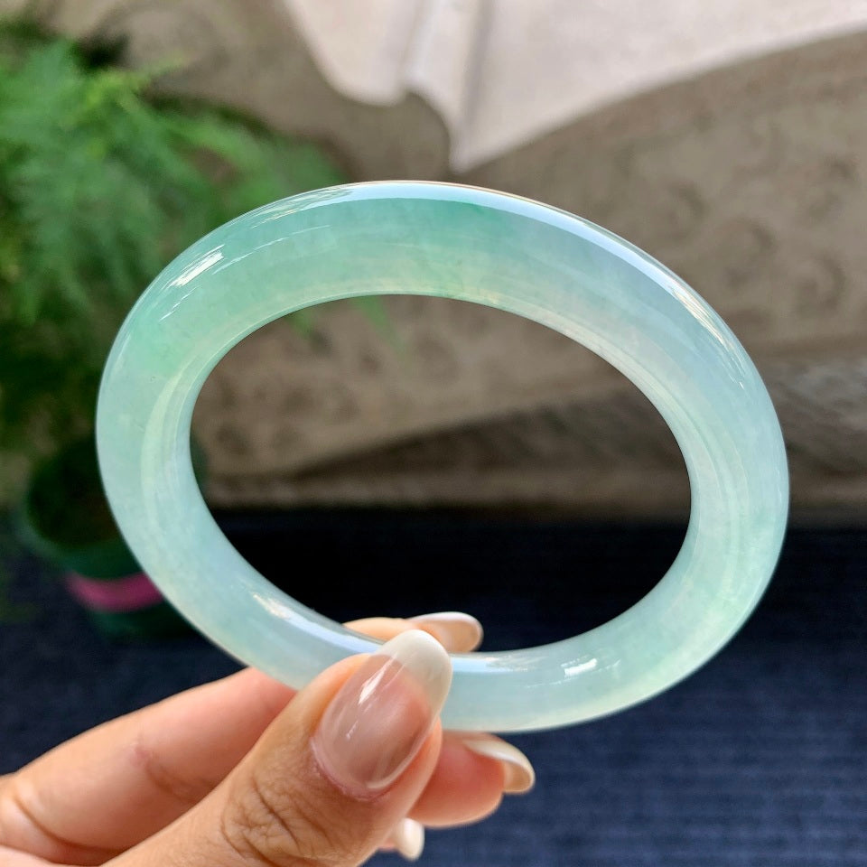 糯冰种蓝晴水圆条手镯（56.8mm）（yc079334）