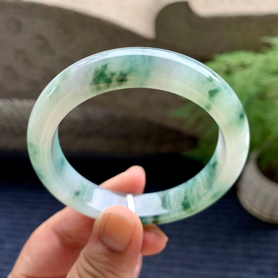 细糯种飘蓝绿花平安镯（55.8mm）（yc107777）