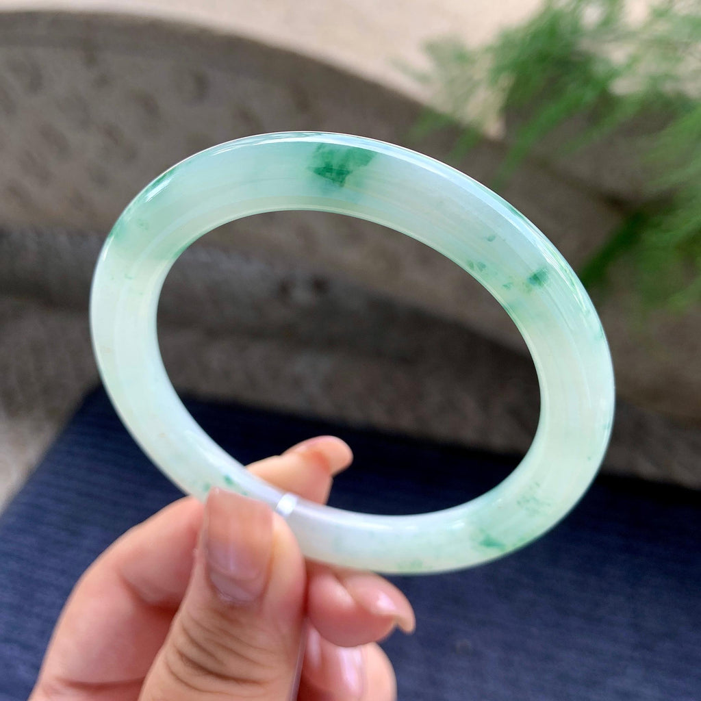 细糯种飘蓝花圆条手镯 55.8圈口 （yc699478）