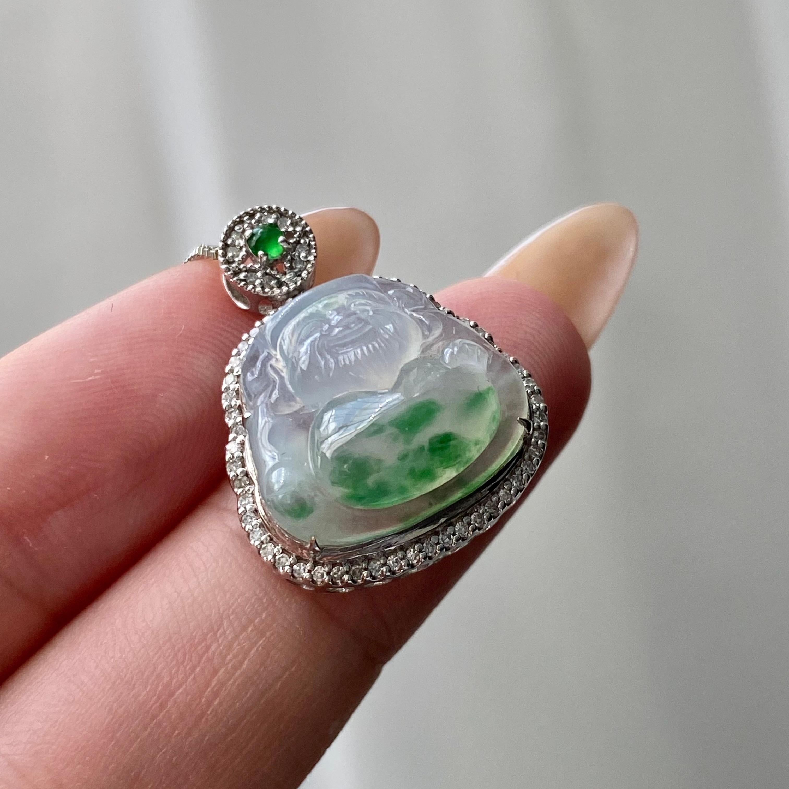 18k金钻镶冰种飘花财神吊坠（yc204856）