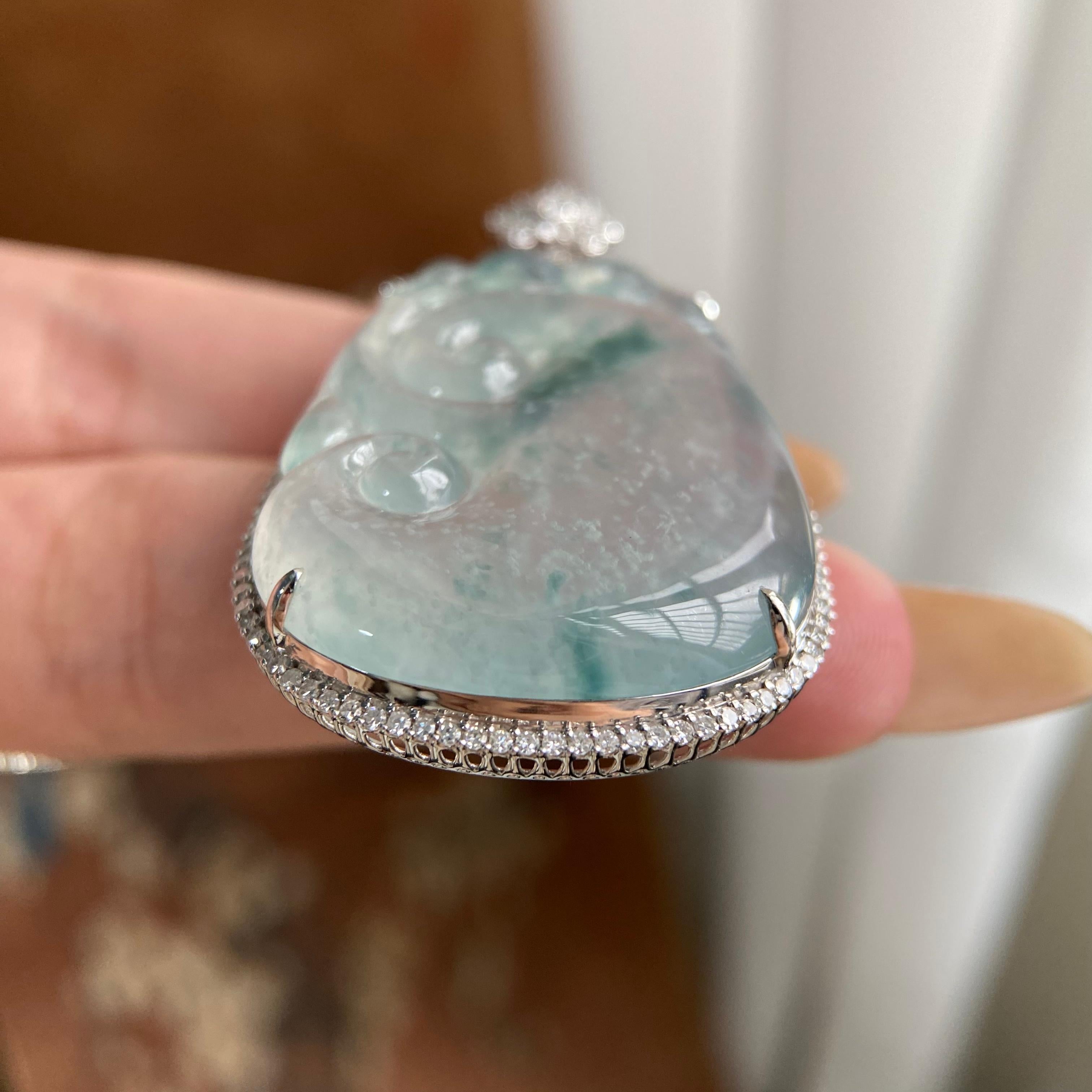 18k金钻镶冰种雪花棉飘花如意吊坠（yc223928）