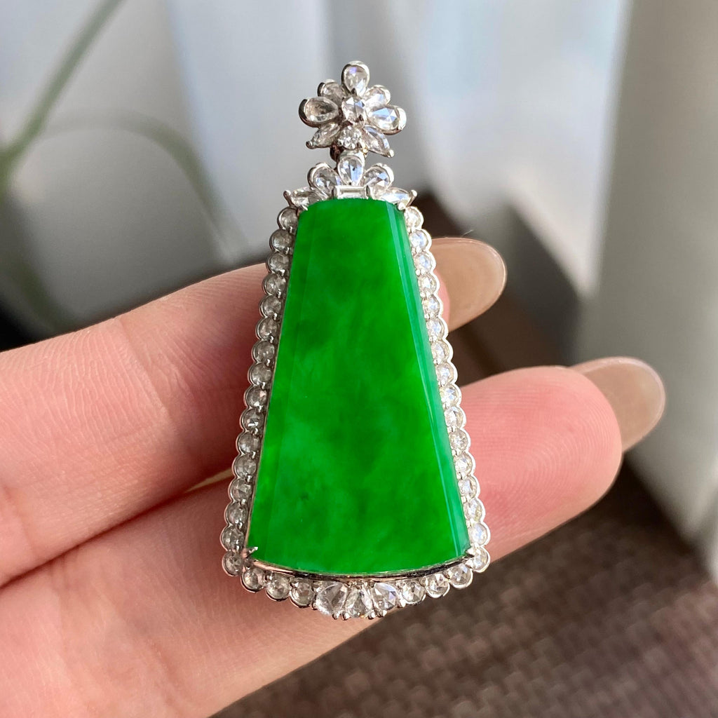 18k金钻镶冰种阳绿无事牌吊坠（yc266197）