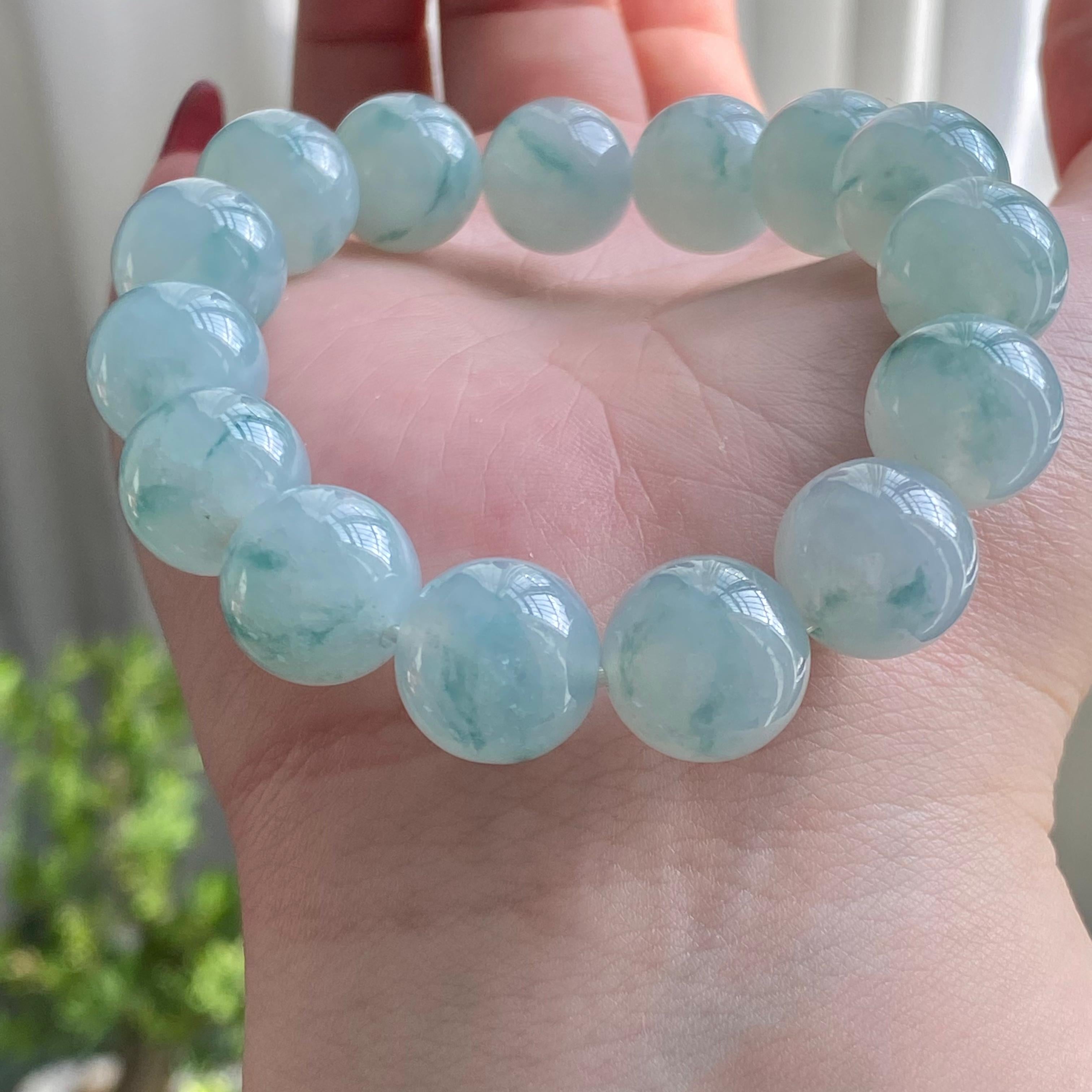 糯冰种飘花单圈手串（15颗）（yc213183）