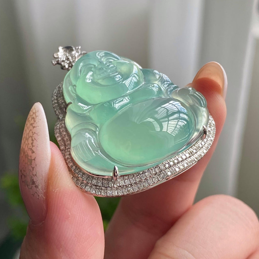 18k金钻镶冰种晴底佛公吊坠（yc206342）