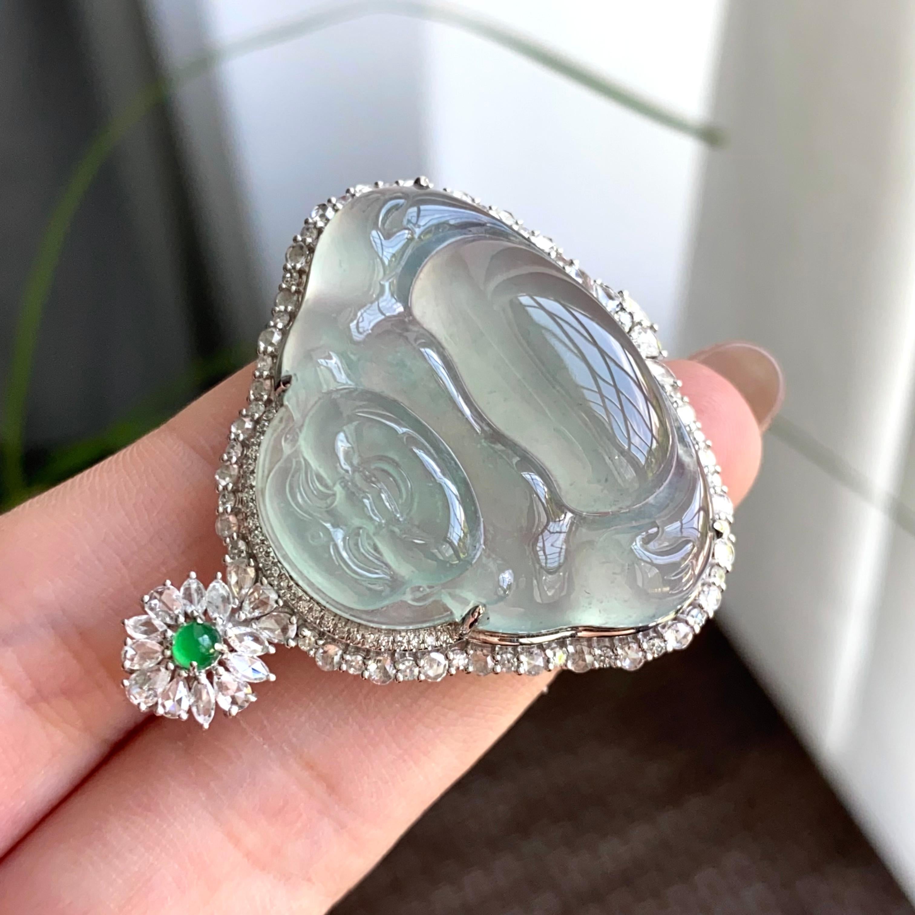 18k金钻镶冰种晴底佛公吊坠（yc263866）