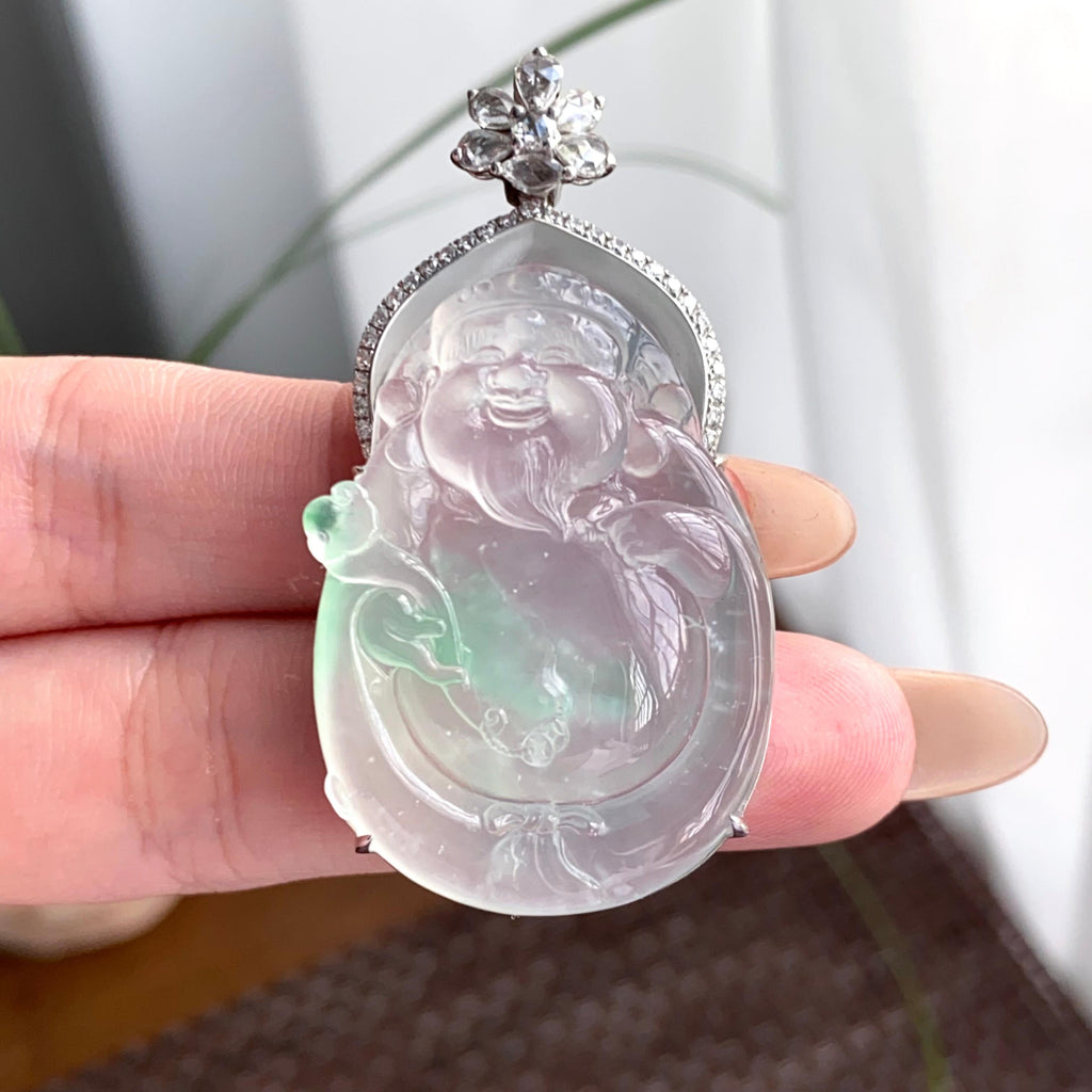 18k金钻镶冰种飘花财神吊坠（yc250290）