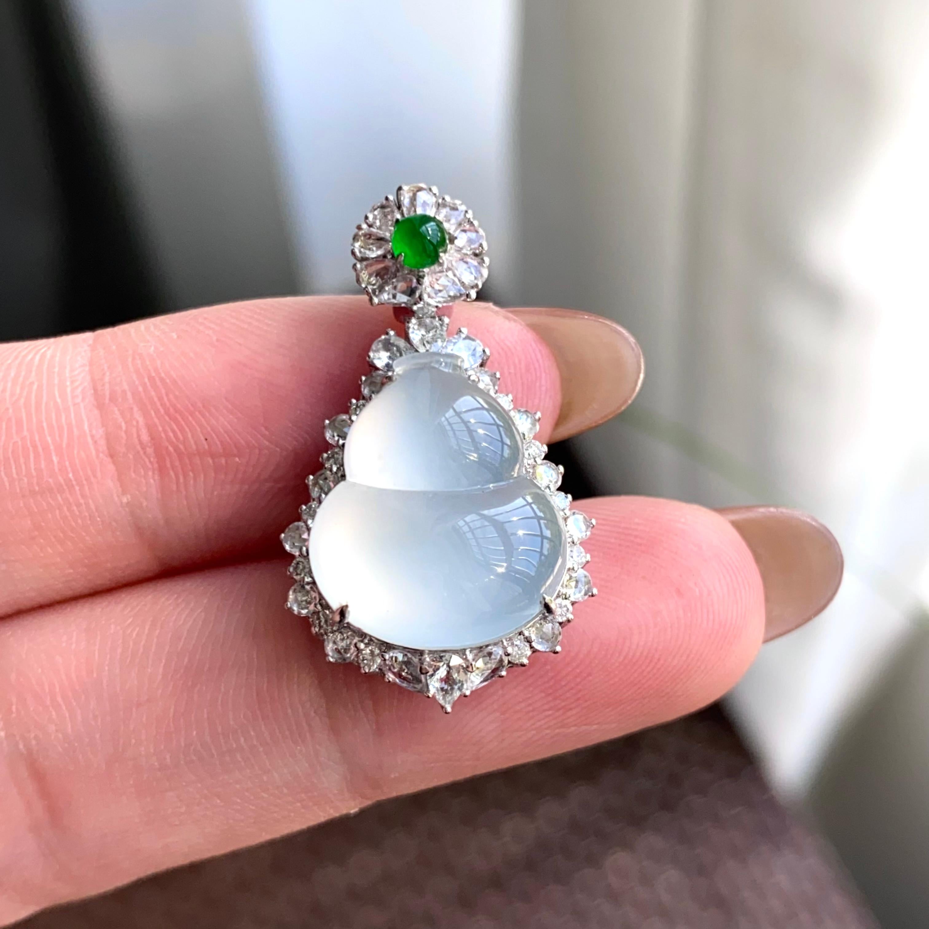 18k金钻镶冰种白月光葫芦吊坠（yc263880）