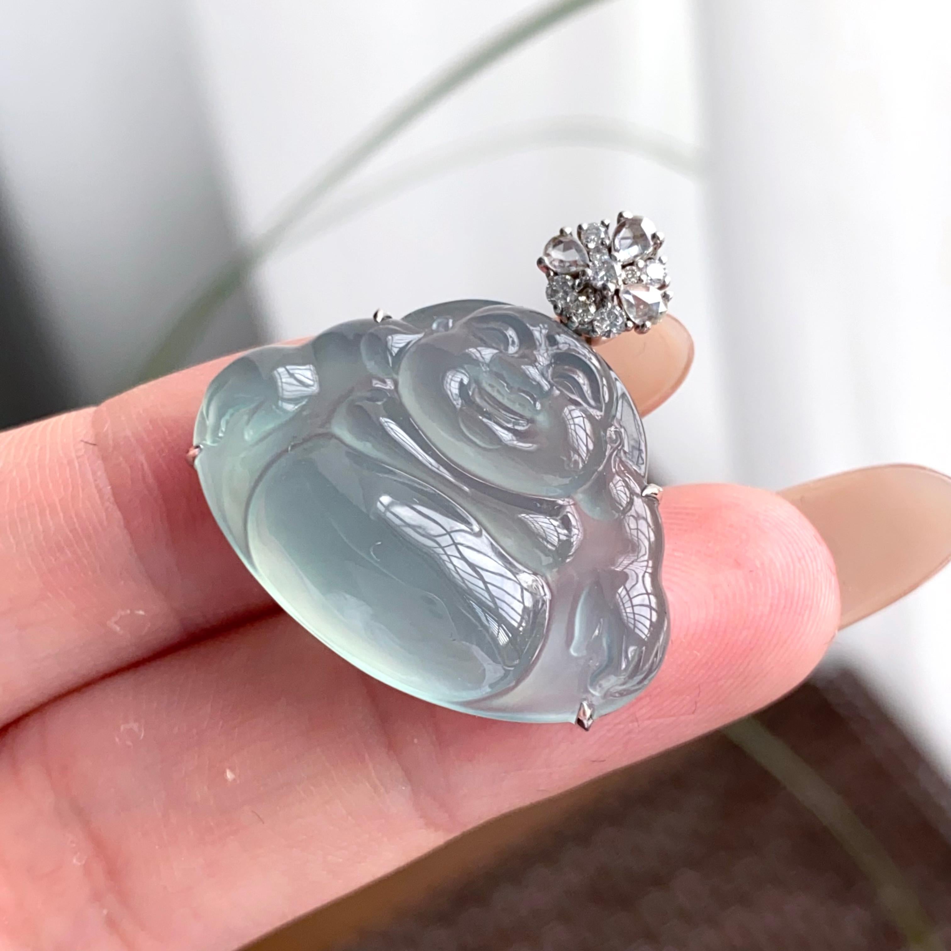 18k金钻镶冰种蓝底佛公吊坠（yc250332）