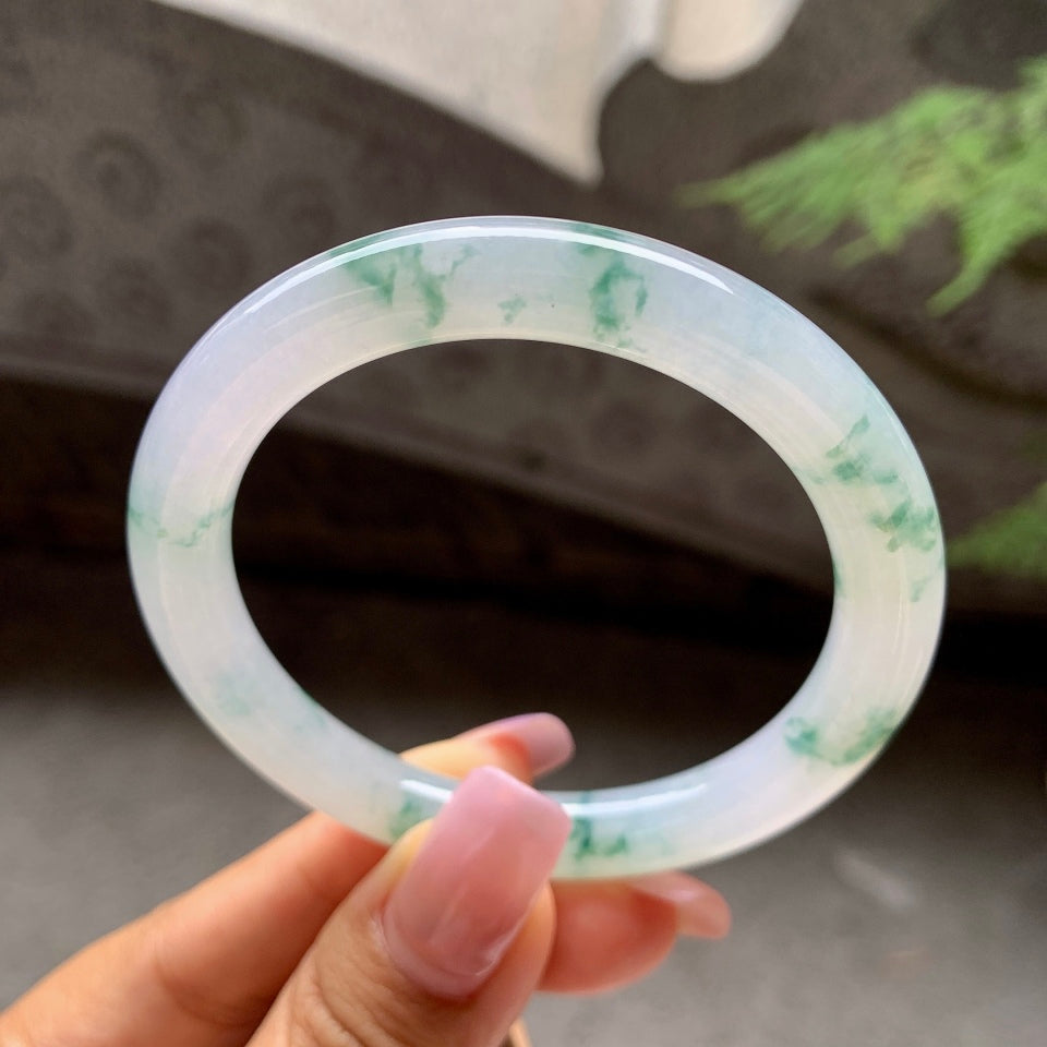 糯冰种飘蓝花圆条手镯（53mm）（yc106296）