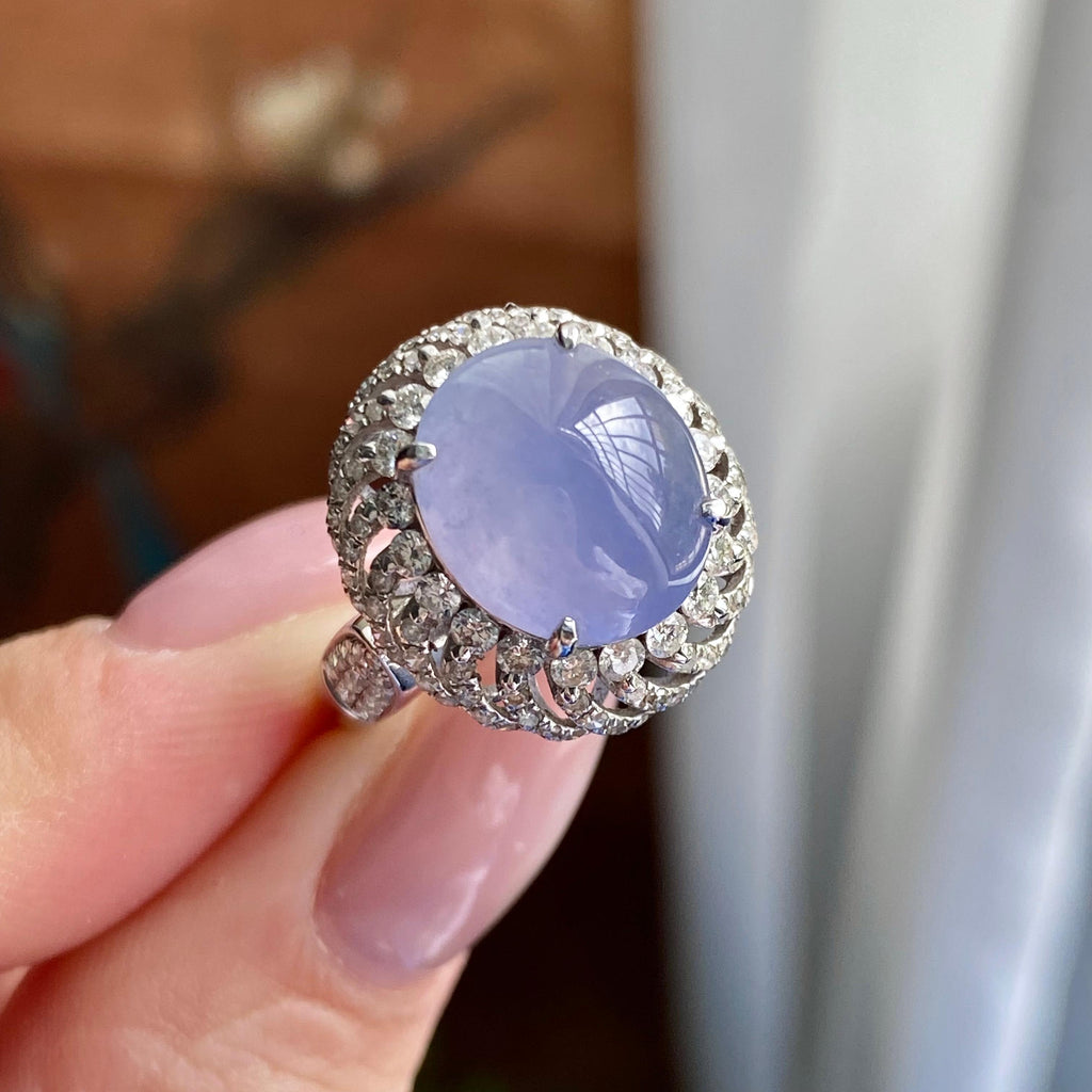 18k金钻镶冰种紫罗兰蛋面戒指（yc235140）