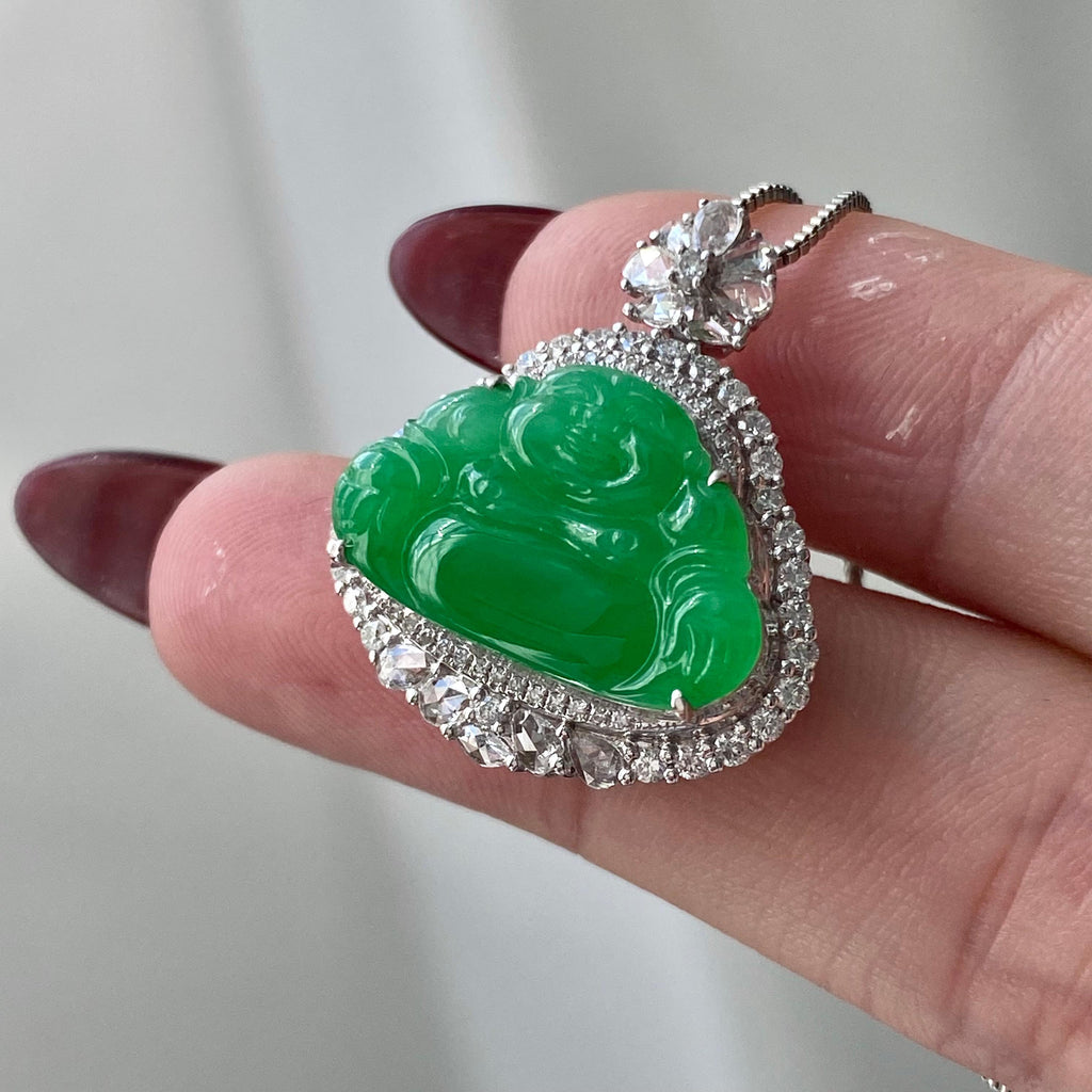 18k金钻镶冰种满绿佛公吊坠（yc204857）