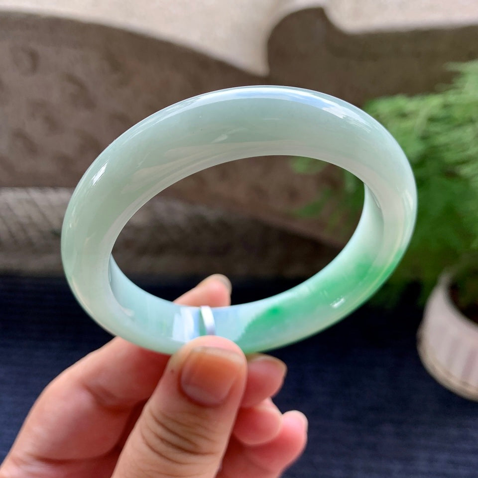 细糯种飘绿平安镯（56mm）（yc107282）
