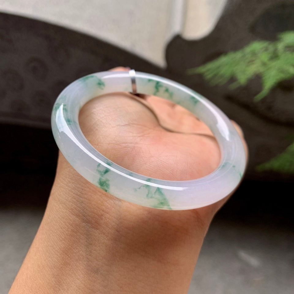 糯冰种飘蓝花圆条手镯（53mm）（yc106296）