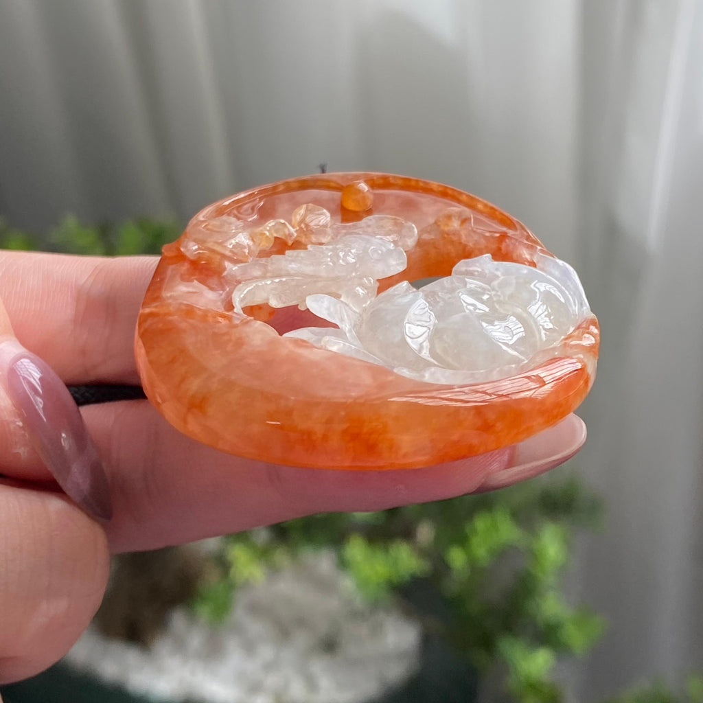 糯冰种黄翡花鸟牌吊坠（yc199628）