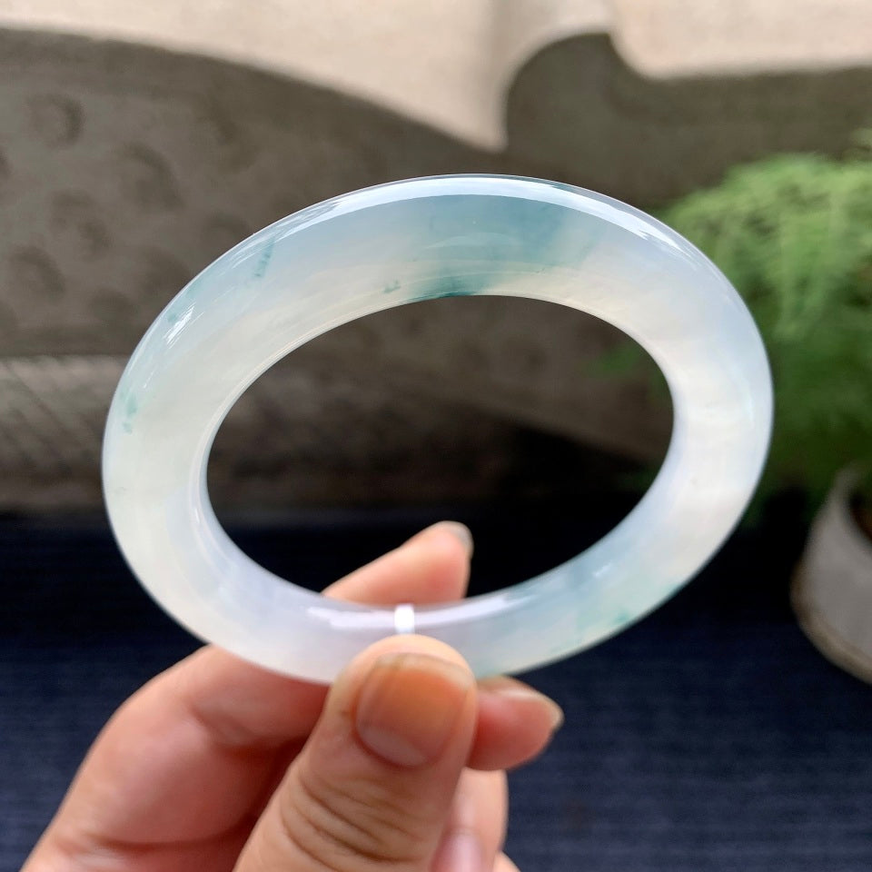 糯冰种飘花圆条手镯（54mm）（yc089909）