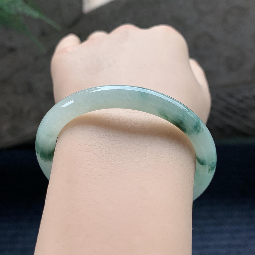 细糯种飘花圆条手镯 51.5圈 天然缅甸A货翡翠（yc696405）