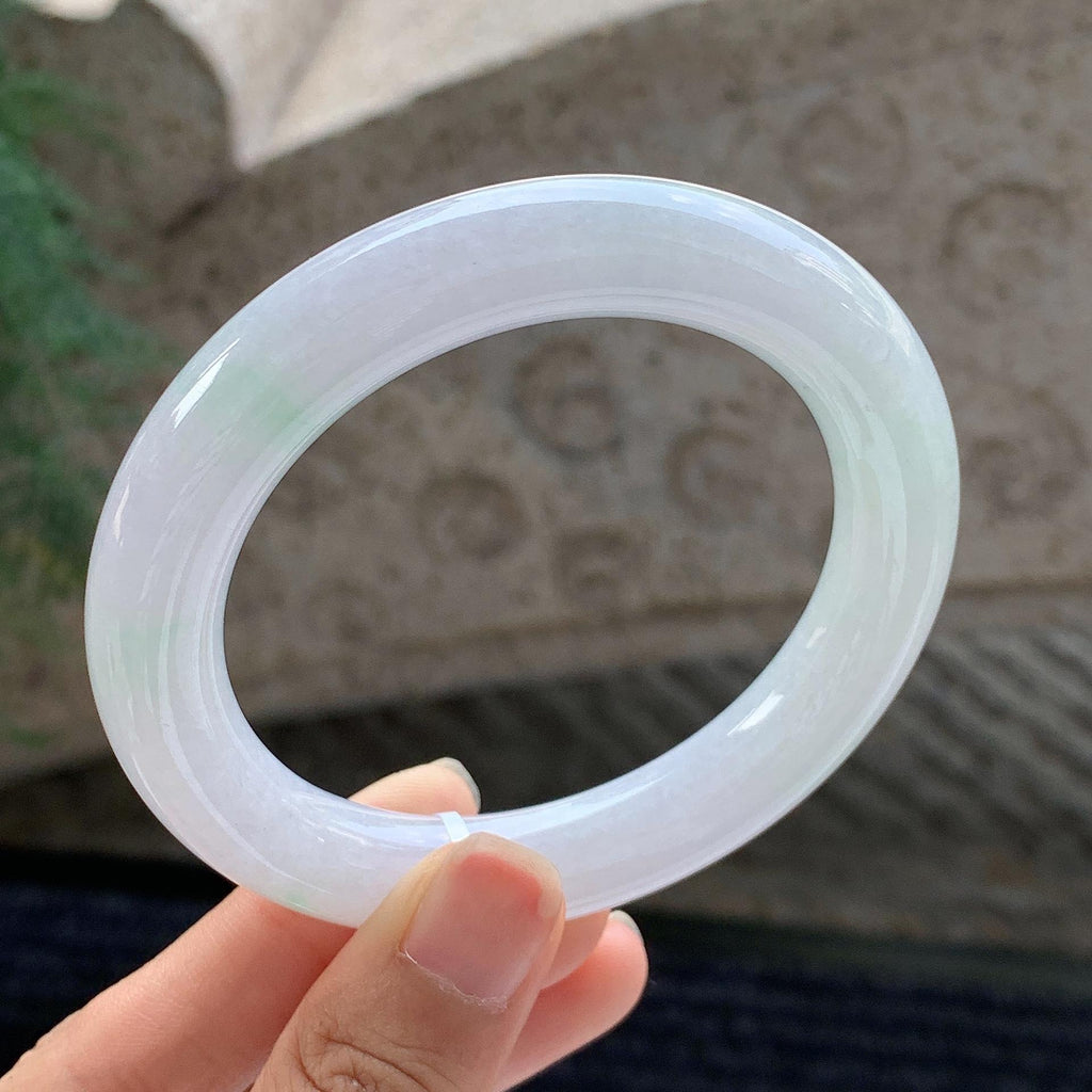 细糯种 飘绿圆条手镯 56.5圈 （yc699547）