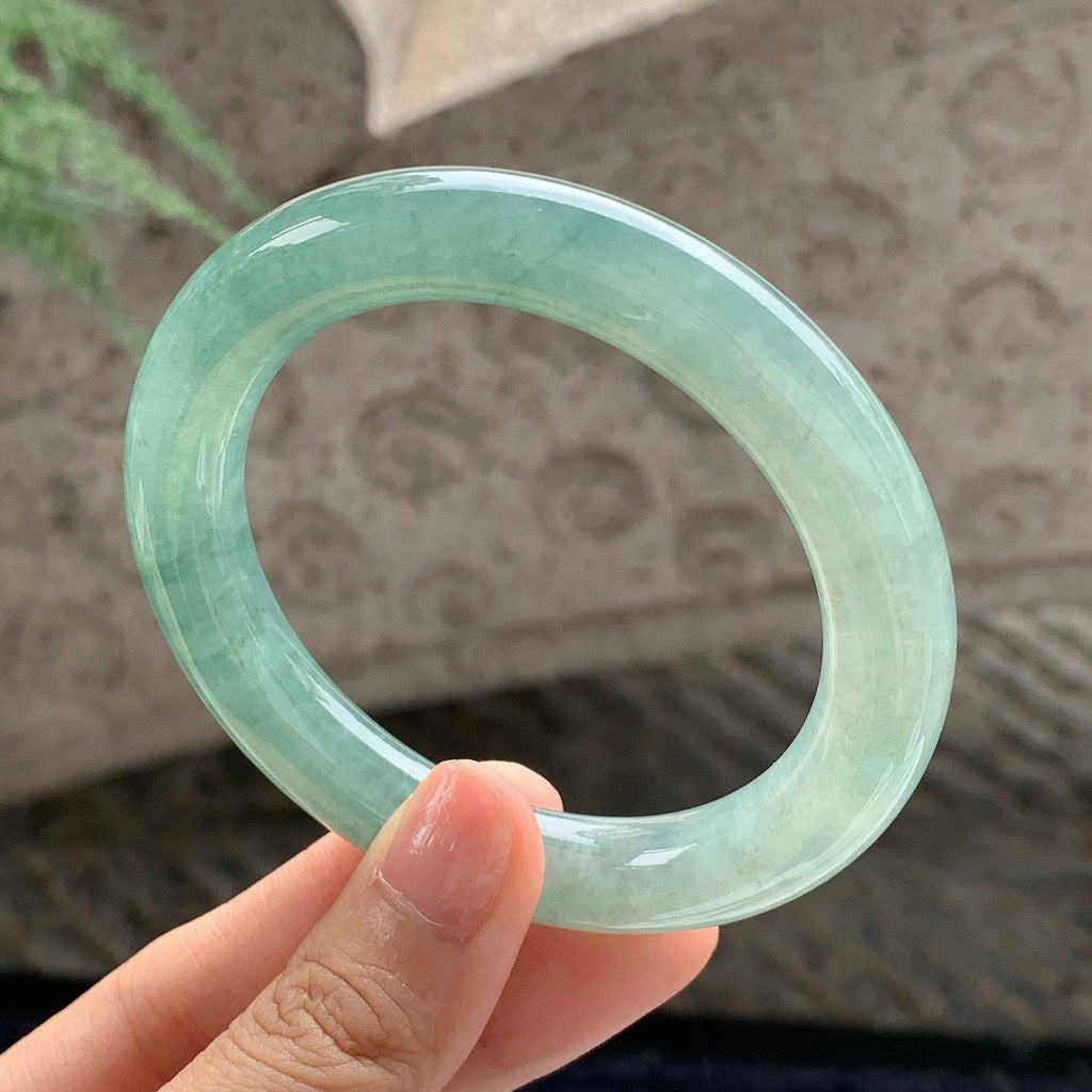 细糯种 湖水绿圆条手镯 54.5圈 天然缅甸A货翡翠（yc701175）