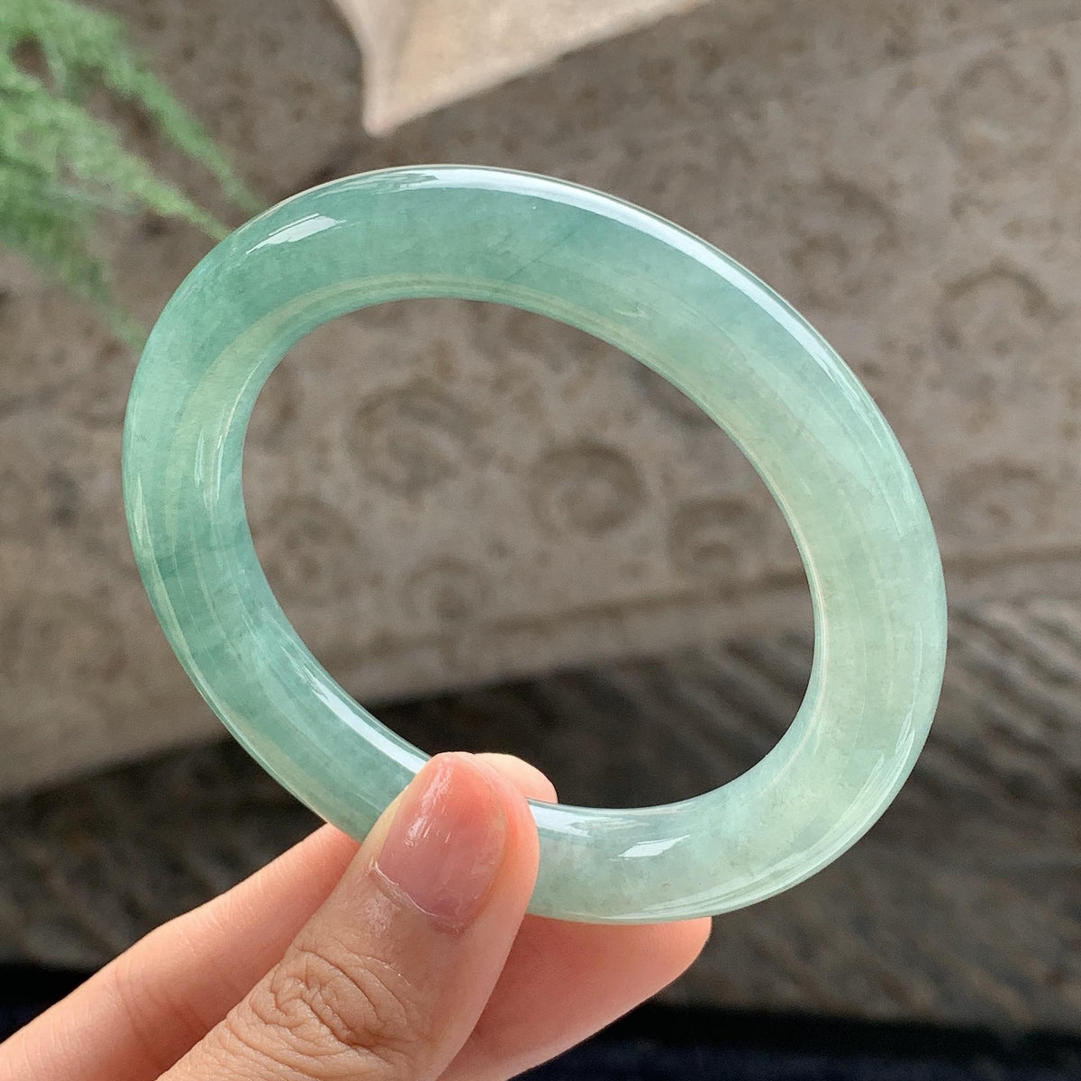 细糯种 湖水绿圆条手镯 54.5圈 天然缅甸A货翡翠（yc701175）