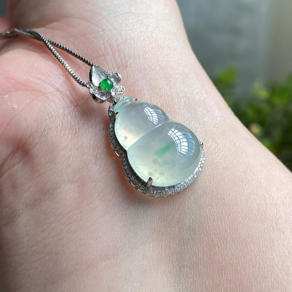 18k金钻镶冰种飘花葫芦吊坠（yc204465）