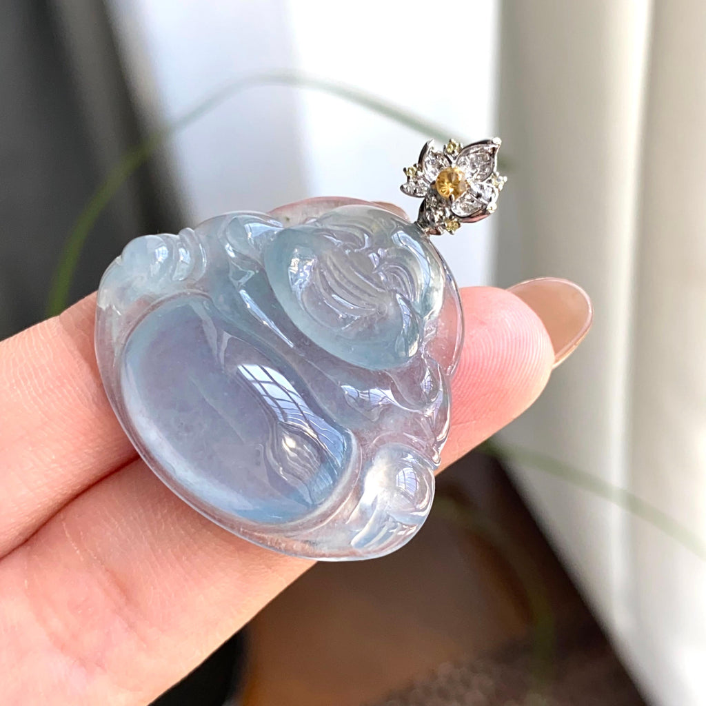 18k金钻镶冰种蓝紫底佛公吊坠（yc263899）