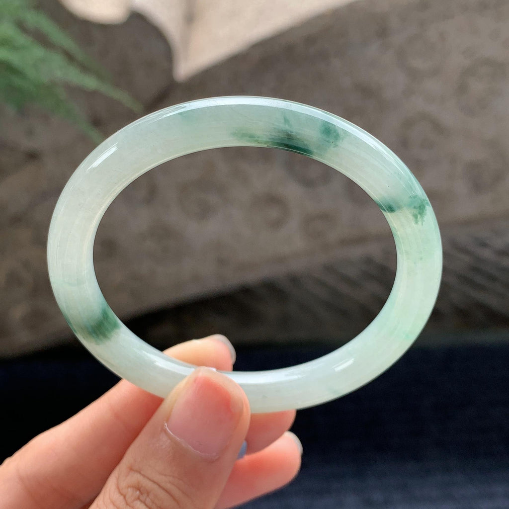 细糯种飘花圆条手镯 51.5圈 天然缅甸A货翡翠（yc696405）