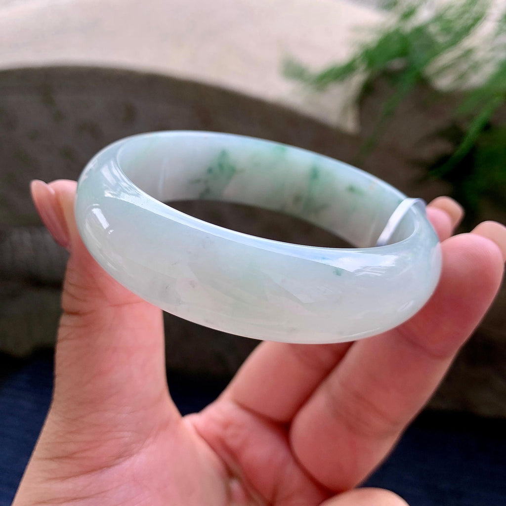 大圈口 细糯种飘绿花洒金宽版轮胎手镯 58.3圈口 天然缅甸A货翡翠（yc496412）