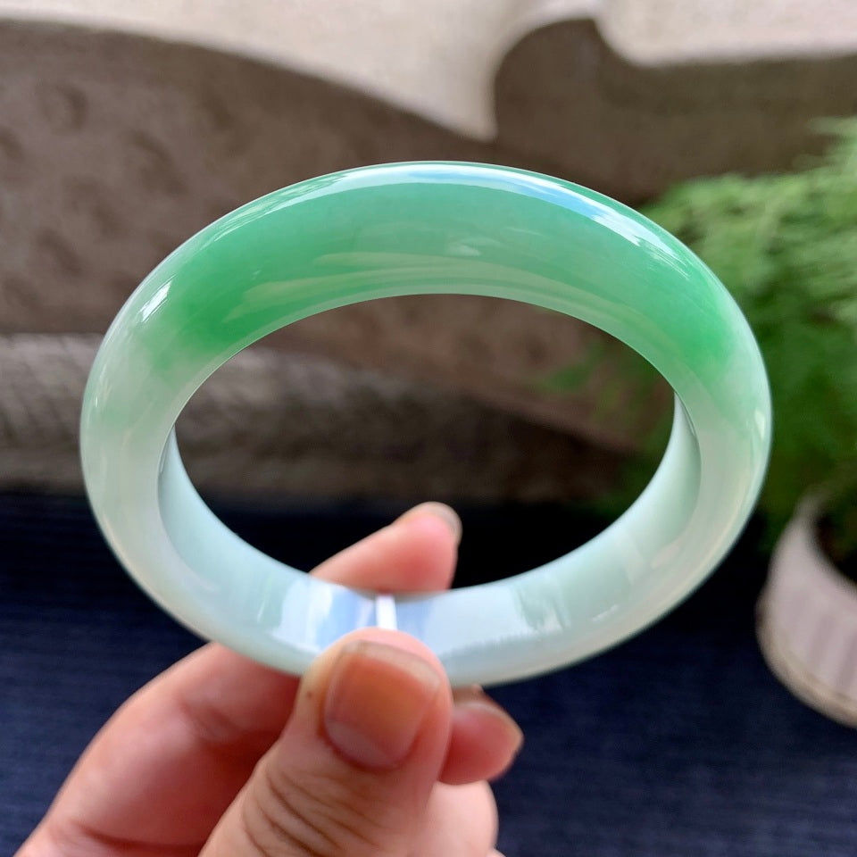 细糯种飘绿平安镯（56mm）（yc107282）