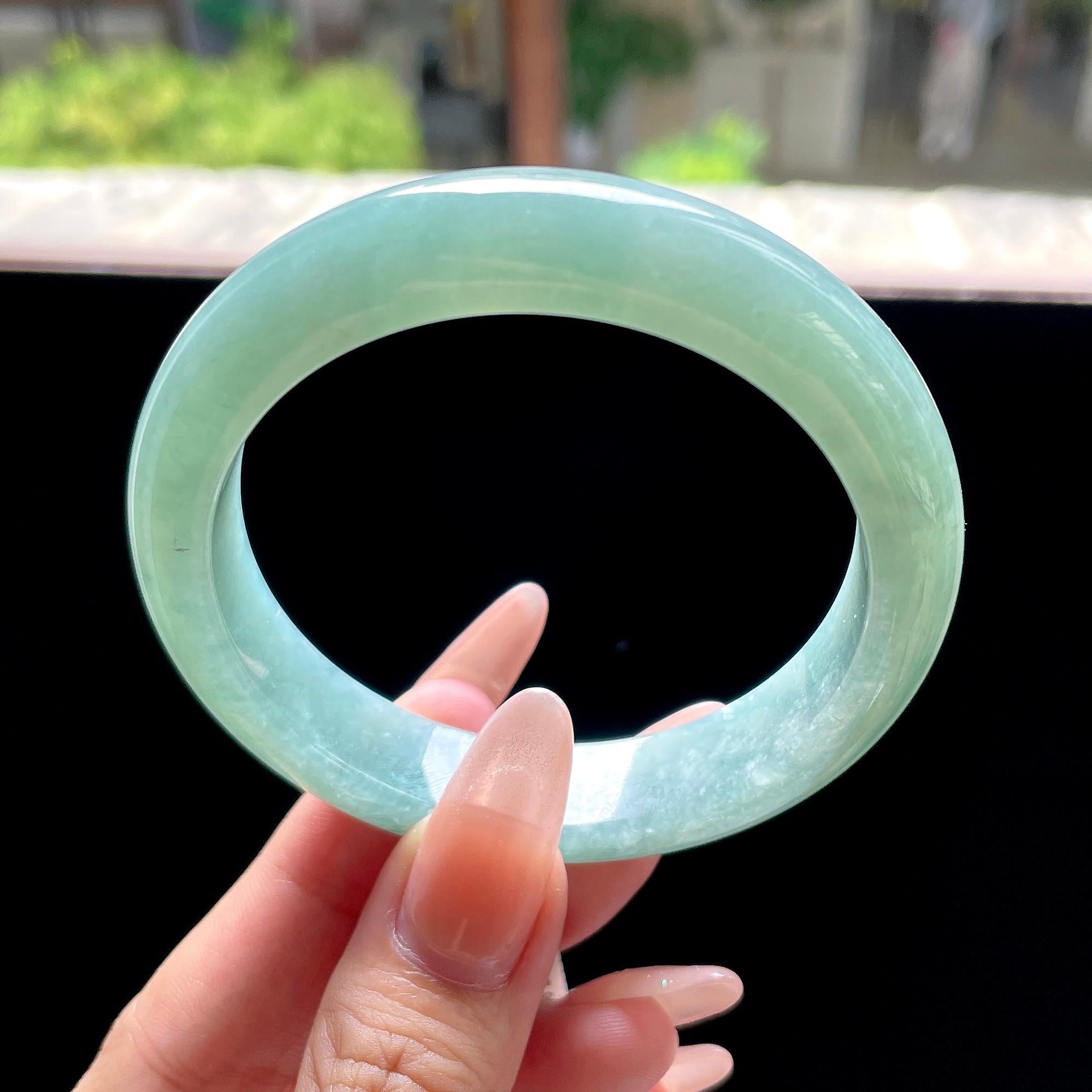 糯种油青色湖水绿正圈平安镯 57圈 天然缅甸A货翡翠（yc522705）