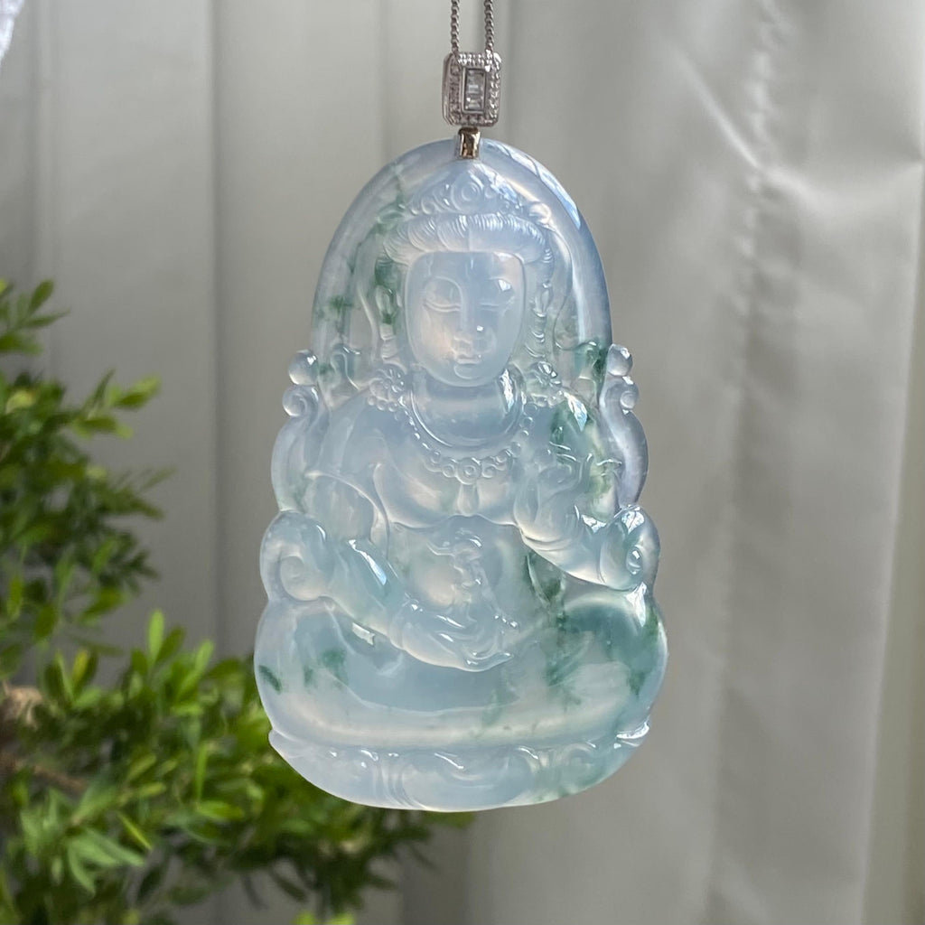 18k金钻镶冰种飘花观音吊坠（yc214689）