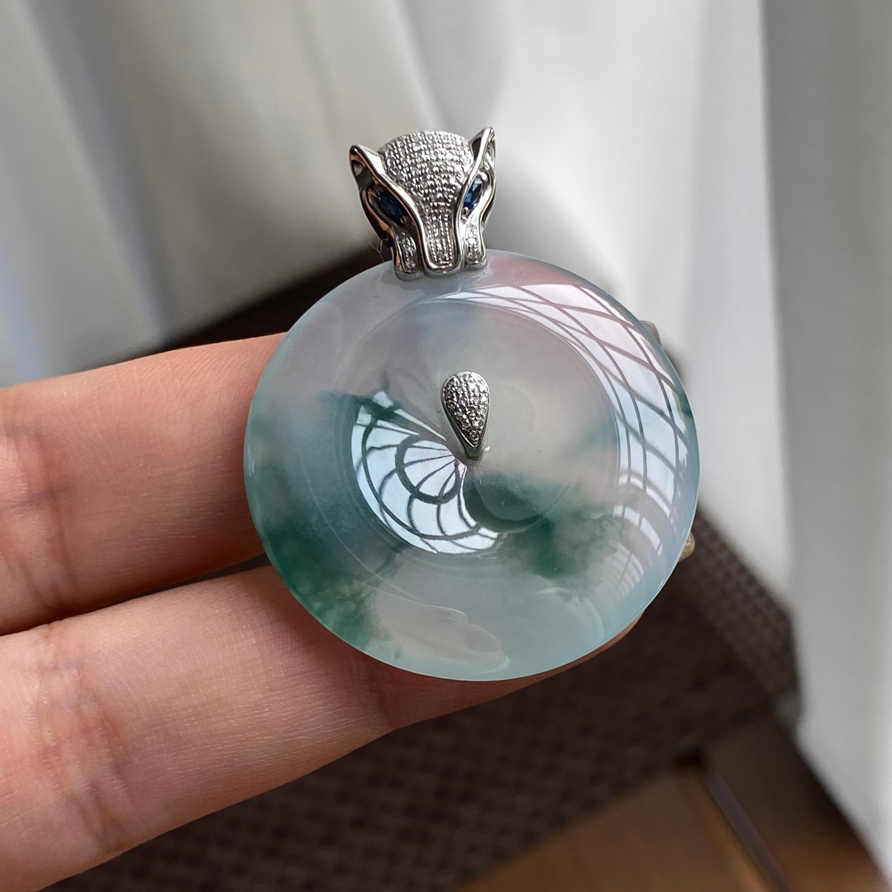 18K金钻镶糯冰种飘花平安扣吊坠（yc293138）