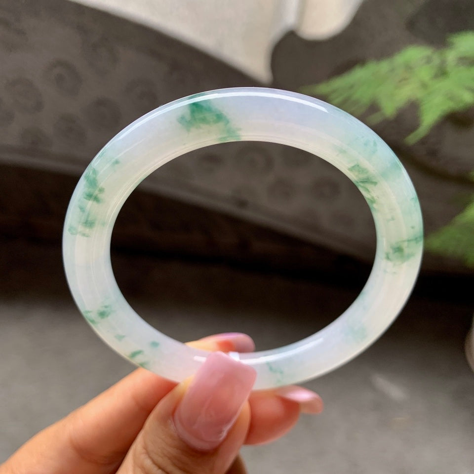 糯冰种飘蓝花圆条手镯（53mm）（yc106296）
