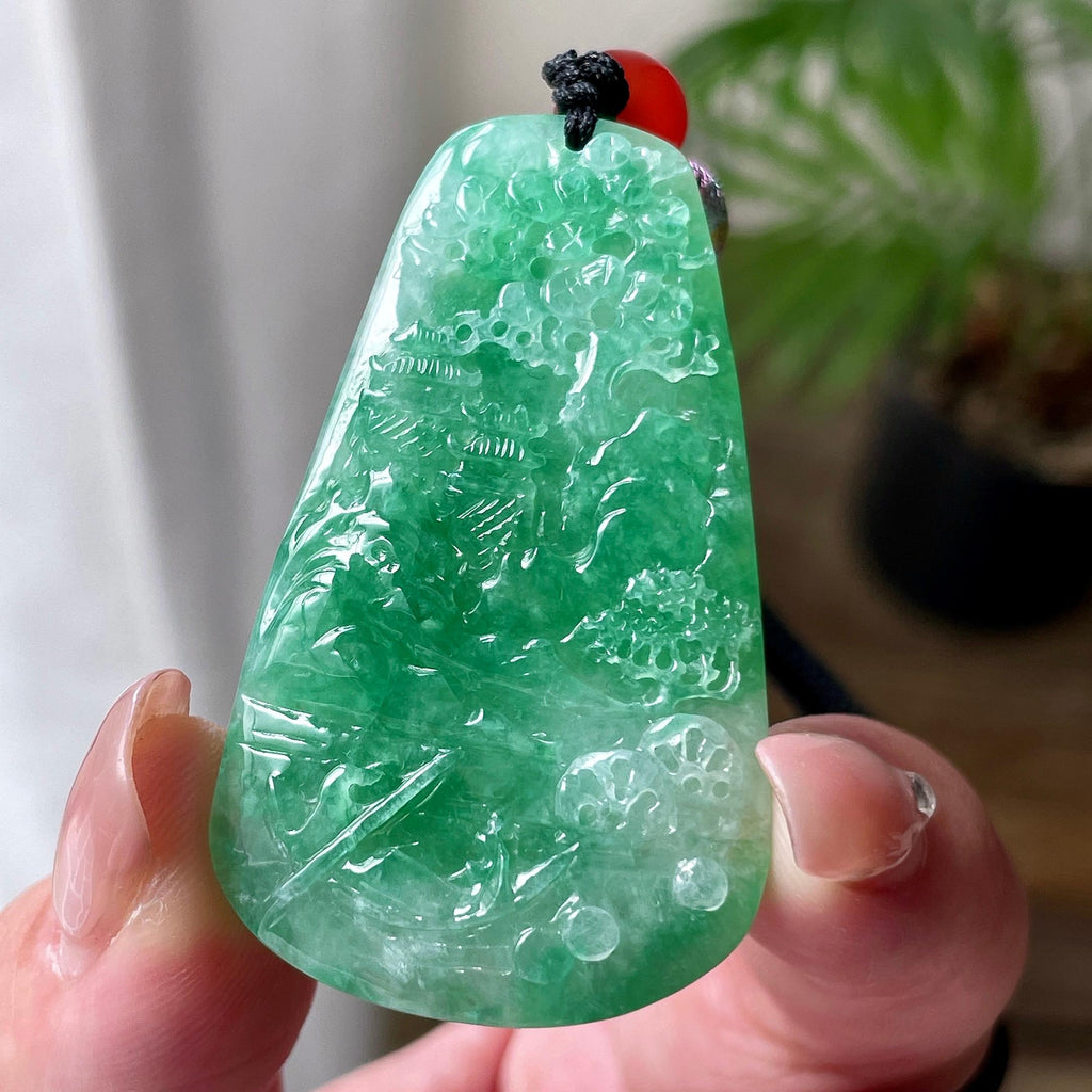 细糯种翠绿山水牌吊坠 天然缅甸A货翡翠（yc524398）