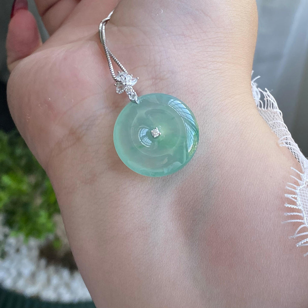 18k金钻镶冰种飘花平安扣吊坠（yc205097）