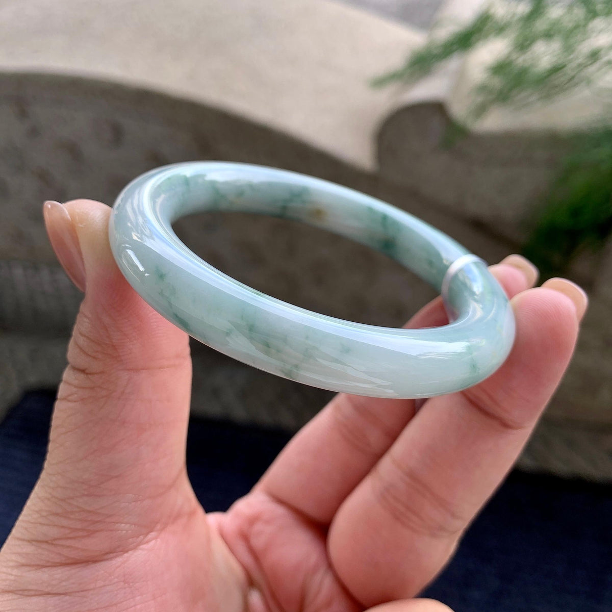 细糯种飘蓝花圆条手镯 52.3圈口（yc707423）