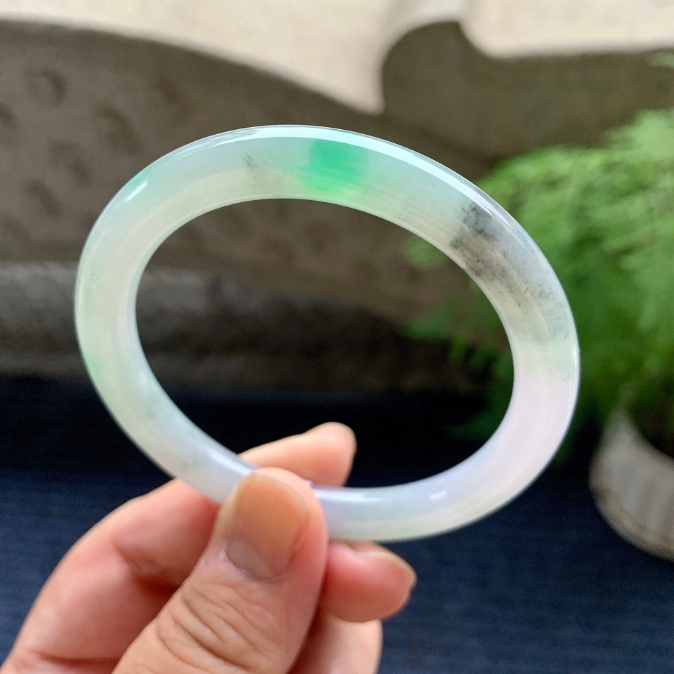细糯种飘绿圆条手镯（55mm）（yc110748）