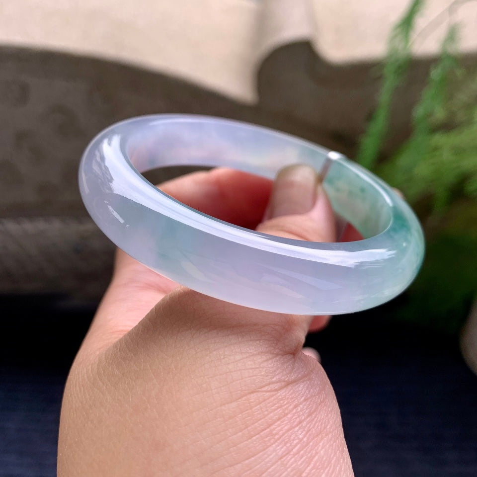 糯冰种紫罗兰飘花平安镯（52.8mm）（yc173916）