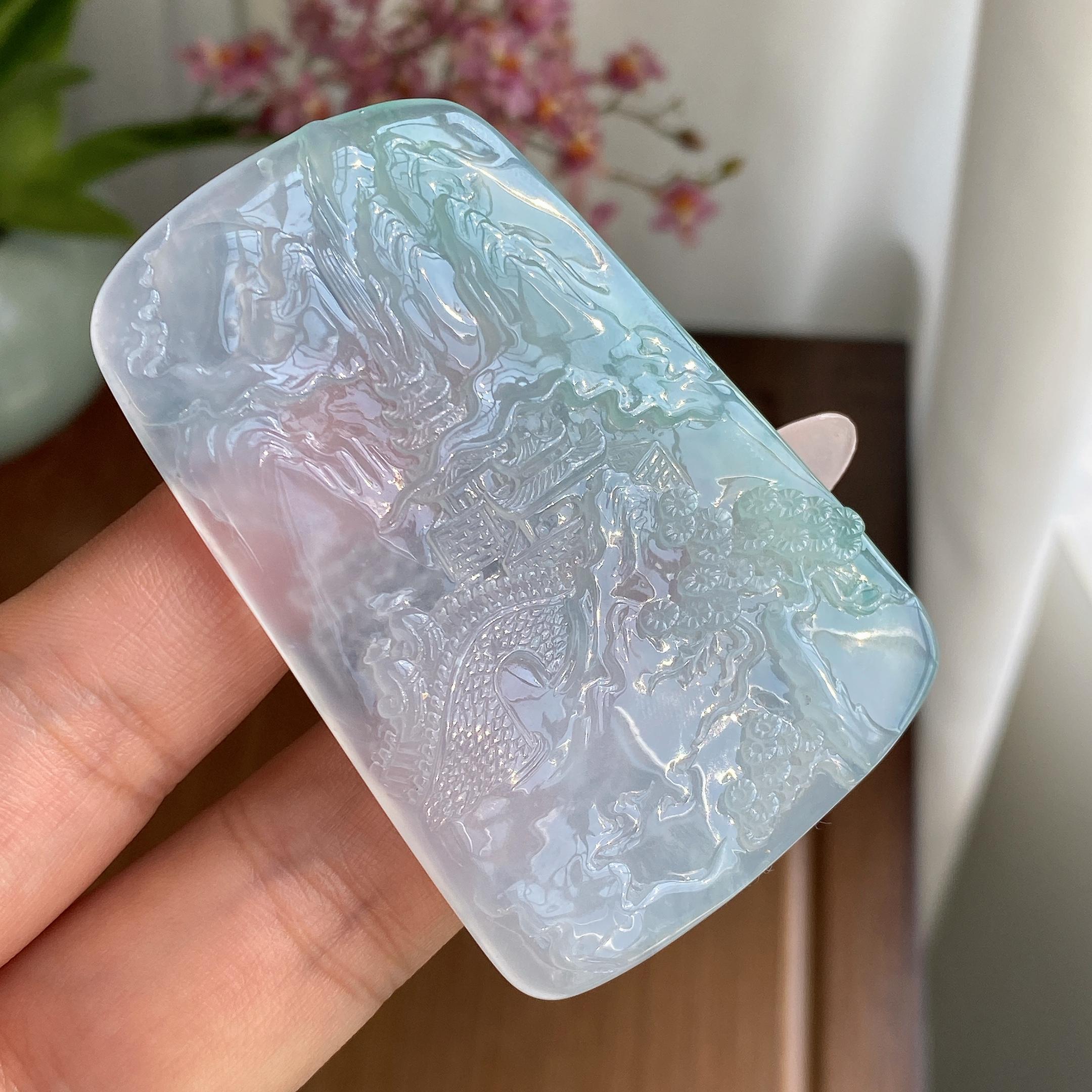 冰种飘花山水牌吊坠（yc296950）