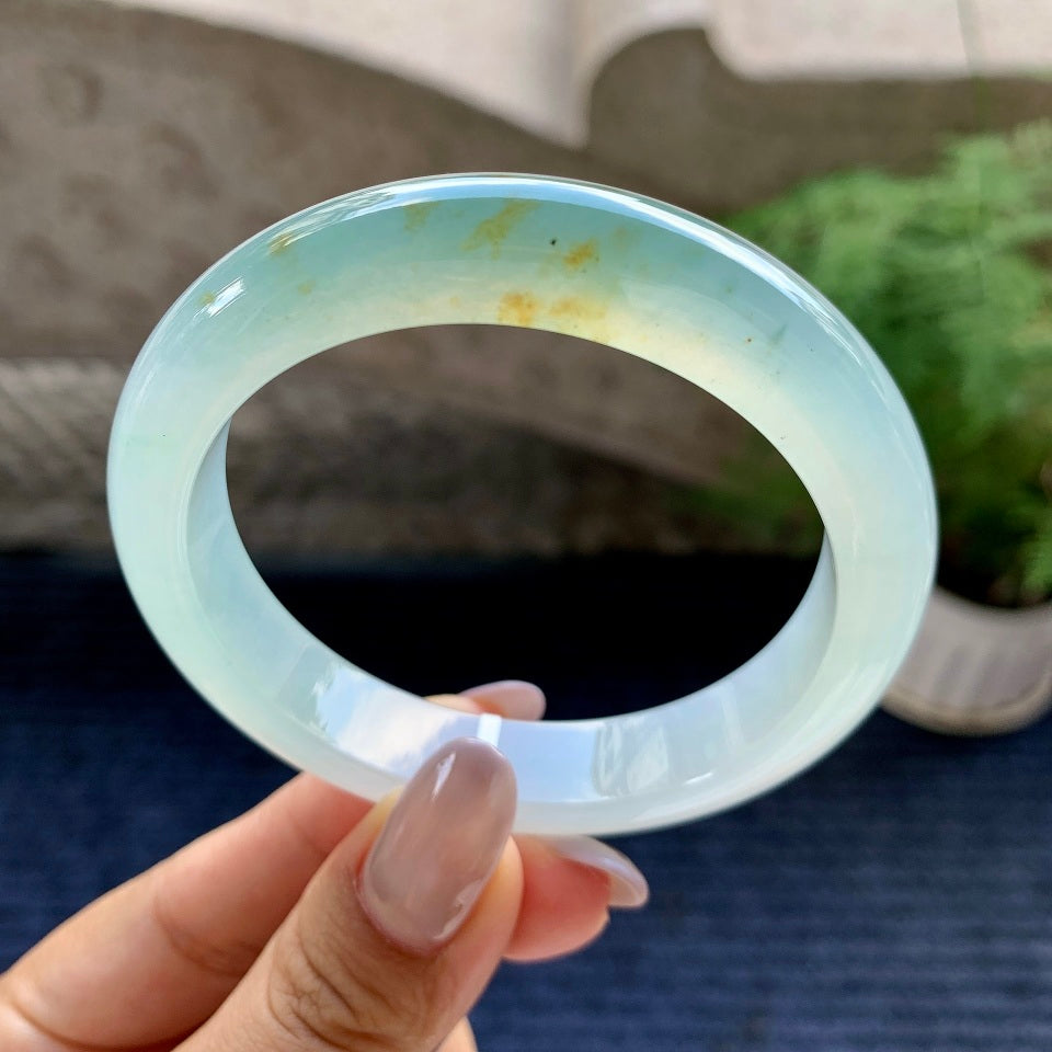 糯冰种晴水飘黄翡平安镯（55.6mm）（yc116072）