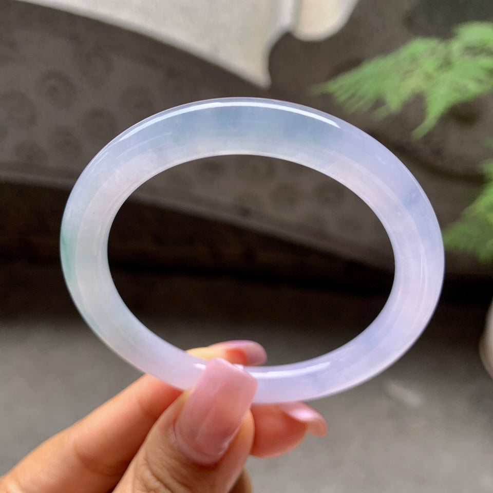 糯冰种淡紫罗兰飘花圆条手镯（52.2mm）（yc106292）