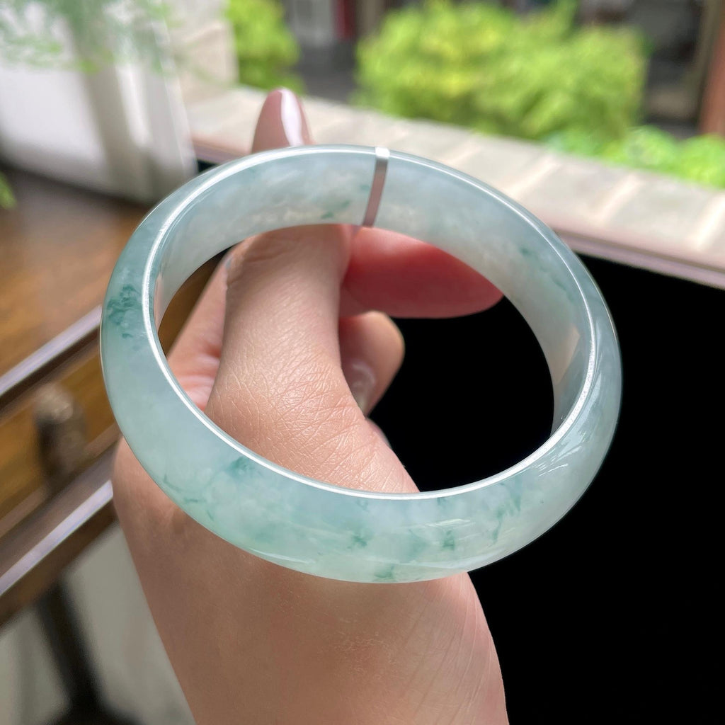 糯冰种蓝飘花宽版正圈平安镯 57圈（yc709485）