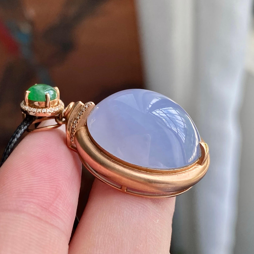 18k金镶冰种鸽子蛋紫罗兰吊坠（yc235116）