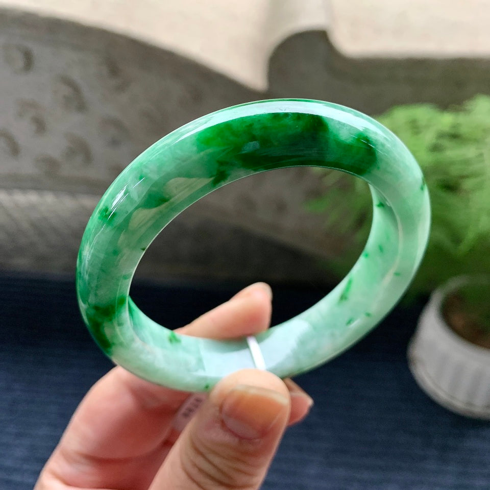 糯冰种飘花平安镯（57mm）（yc082269）