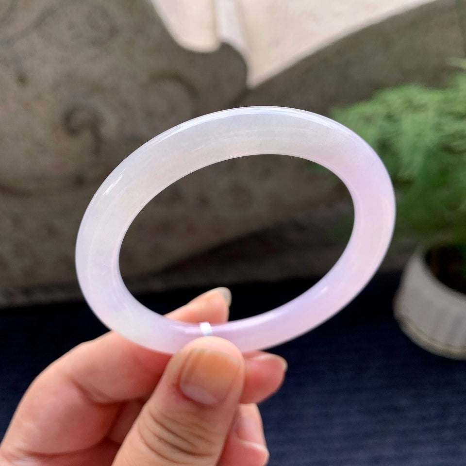 糯冰种淡紫罗兰圆条手镯（52mm）（yc117930）